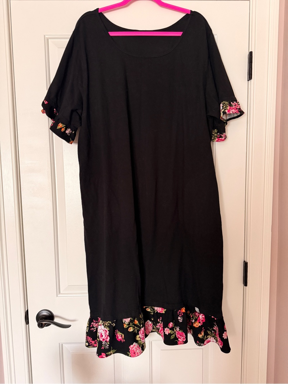 fresh produce Black Midi Dress with Pink Floral Trim